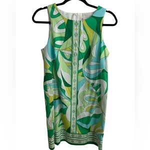 London Times Green & Blue Patterned Shift Dress Size 8